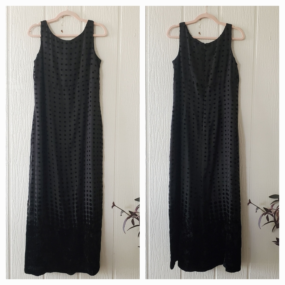 Donna Morgan Black Flocked Velvet Sleeveless Maxi Cocktail Dress sz 10